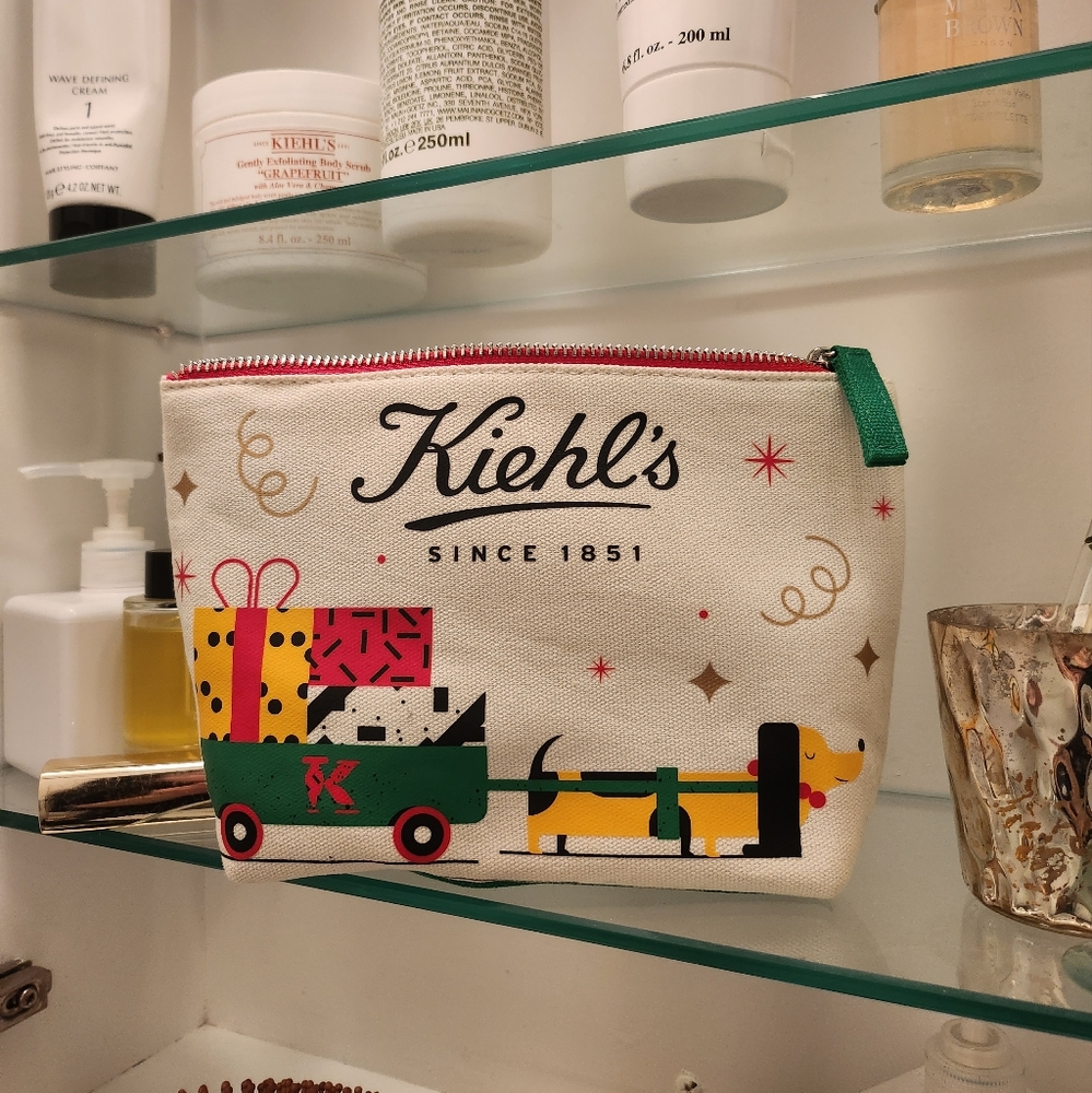 NEW Kiehl's Limited Edition (Maite Franchi) white canvas cosmetics bag